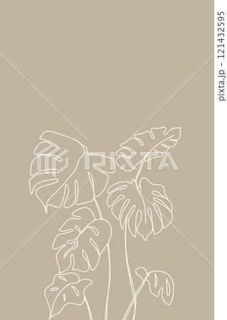White Line Art Monstera on Brown Background .Monstera leaf Minimal Line Style.Vector illustration	 121432595