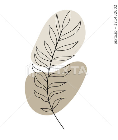 Hand-drawn line art tropical palm leaf on abstract stones.Vector illustration Hand-drawn line art tropical palm leaf on abstract stones.Vector illustration 121432602