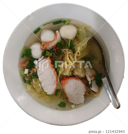 isolate bowl of dumpling soup on white background isolate bowl of dumpling soup on white background 121432943