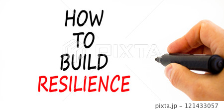 How to build resilience symbol. Concept words How to build resilience on beautiful white paper. Beautiful white background. Businessman hand. Business and how to build resilience concept. Copy space 121433057