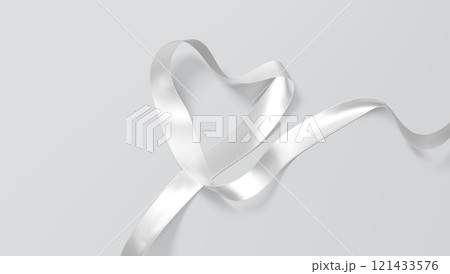 Blank white satin ribbon mockup, gray background 121433576