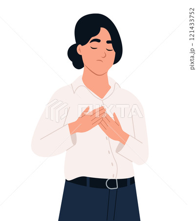 Person feels severe pain, shortness of breath, panic attack, heart attack, stroke. Vector illustration in flat cartoon style 121433752