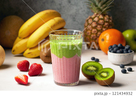 glass of fresh delicious colorful smoothie 121434932