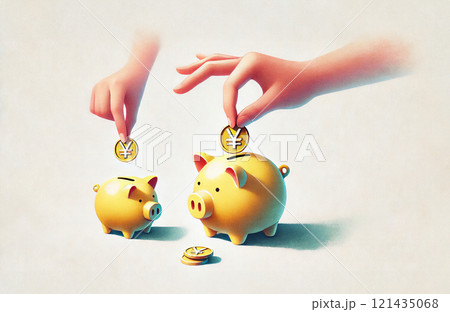 お金と貯金箱 121435068
