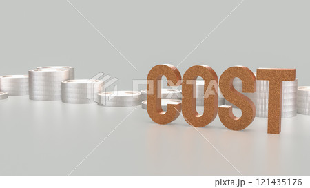 The Gold cost text and  coins for business concept 3d rendering. 121435176
