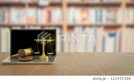 The Wood hammer and Libra on labtop for law concept 3d rendering. 121435189
