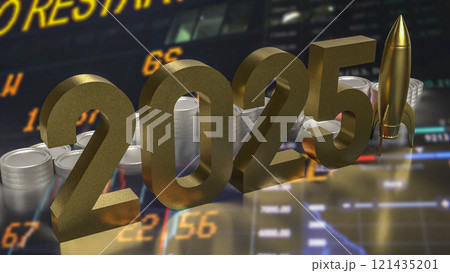 The 2025 Number and rocket for Business concept 3d rendering. 121435201