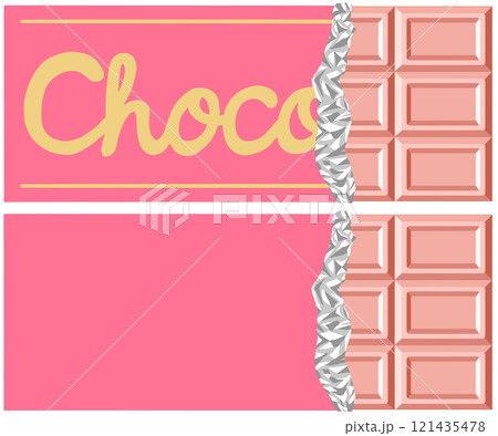 ストロベリーチョコレート　半分開いているイチゴ味の板チョコのイラスト 121435478