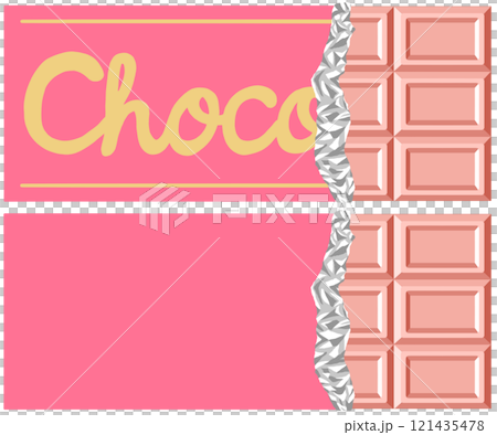 ストロベリーチョコレート　半分開いているイチゴ味の板チョコのイラスト 121435478