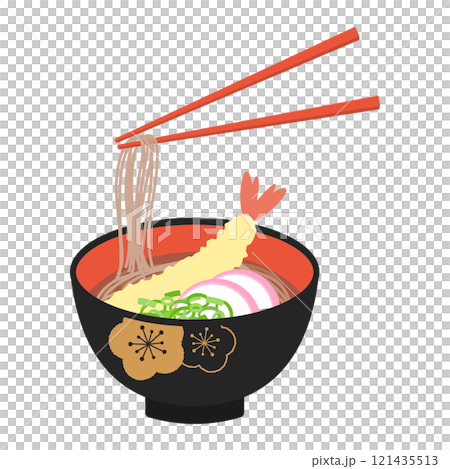 美味蝦天婦羅蕎麥麵的插圖 121435513