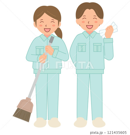 作業服を着た男女の清掃スタッフA（全身） 121435605
