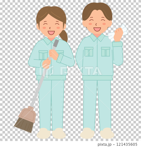 作業服を着た男女の清掃スタッフA（全身） 121435605