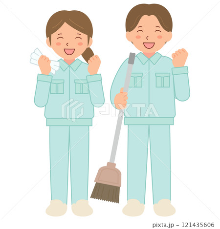 作業服を着た男女の清掃スタッフB（全身） 121435606