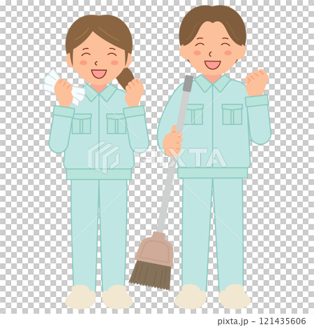作業服を着た男女の清掃スタッフB（全身） 121435606