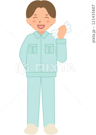 作業服を着た男性清掃スタッフB（全身） 121435607