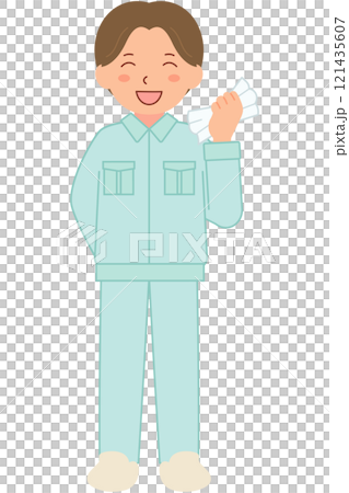 作業服を着た男性清掃スタッフB（全身） 121435607