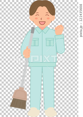 Male cleaning staff C (full body) wearing work clothes Male cleaning staff C (full body) wearing work clothes 121435608