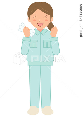 作業服を着た女性清掃スタッフB(全身) 作業服を着た女性清掃スタッフB(全身) 121435609