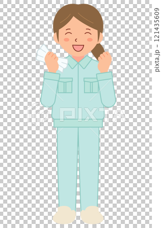 作業服を着た女性清掃スタッフB(全身) 作業服を着た女性清掃スタッフB(全身) 121435609