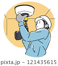 工具を使って開口する男性電気工事士 121435615