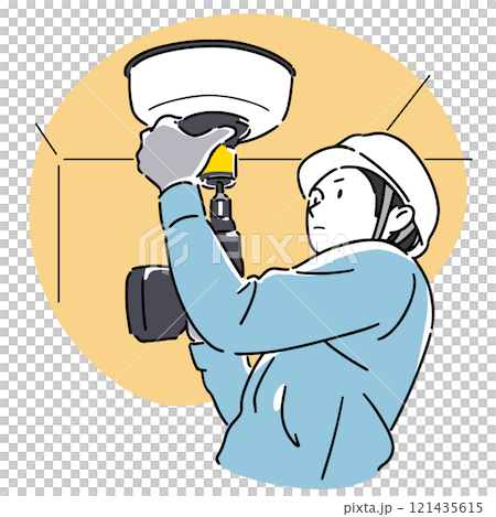 工具を使って開口する男性電気工事士 121435615
