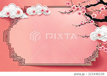 Chinese new year background banner with Chinese paper lanterns,peach blossom, peony,red tone. Chinese new year background banner with Chinese paper lanterns,peach blossom, peony,red tone. 121436130