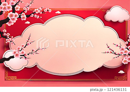Chinese new year background banner with Chinese paper lanterns,peach blossom, peony,red tone. Chinese new year background banner with Chinese paper lanterns,peach blossom, peony,red tone. 121436131