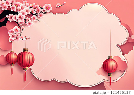 Chinese new year background banner with Chinese paper lanterns,peach blossom, peony,red tone. Chinese new year background banner with Chinese paper lanterns,peach blossom, peony,red tone. 121436137