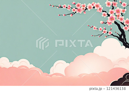 Chinese new year background banner with Chinese paper lanterns,peach blossom, peony,red tone. 121436138