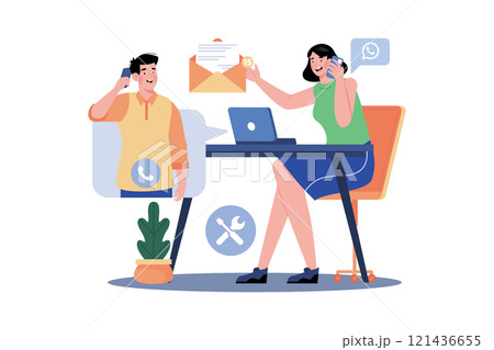 Customer service representative multitasking customer assistance. 121436655