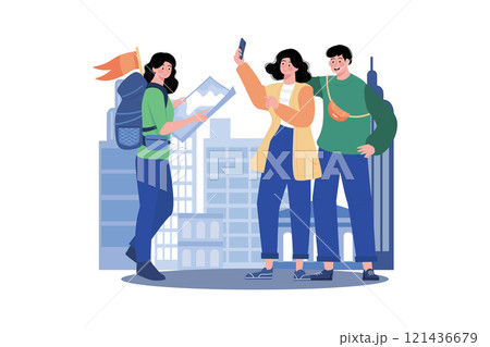 Tour guide showcasing new city or country. Tour guide showcasing new city or country. 121436679