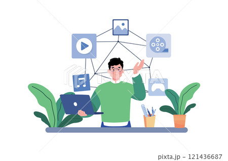 Link builder acquiring high-quality backlinks to improve SEO. 121436687