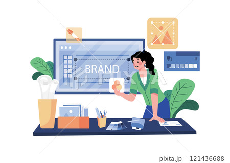 Graphic designer creating SEO-friendly images for a website. 121436688