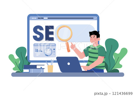 Digital marketer creating a SEO strategy for a new website. 121436699