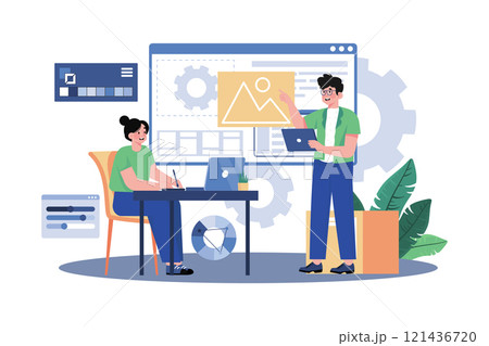 Designer collaborating on product design. Designer collaborating on product design. 121436720