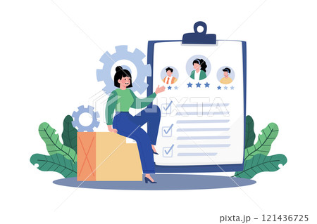 Project manager assessing team members' skills. 121436725