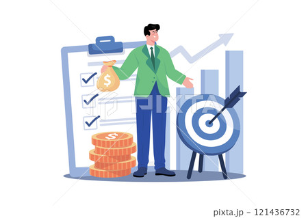 Salesperson setting quarterly sales goals. 121436732