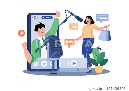 Advertising Agency Illustration concept. A flat illustration isolated on white background 121436893