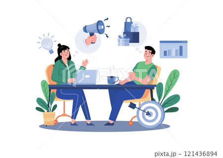 Advertising executives develop effective advertising campaigns for clients. 121436894