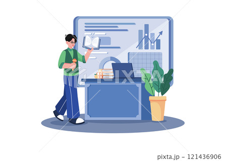 A college professor lectures on economics. A college professor lectures on economics. 121436906