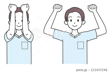 肩のストレッチをする男性のイラスト 肩のストレッチをする男性のイラスト 121437248