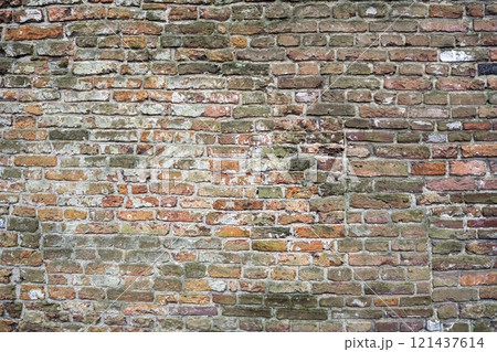 Closeup view of the red wall. Abstract pattern of a brick wall 121437614
