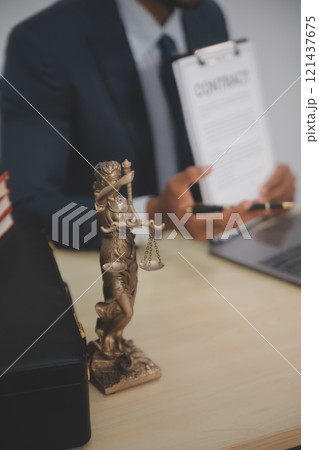 Law theme, gavel or mallet of the judge, lawyer enforcement officers, evidence-based cases taken into account in the court abount business, legislation. 121437675