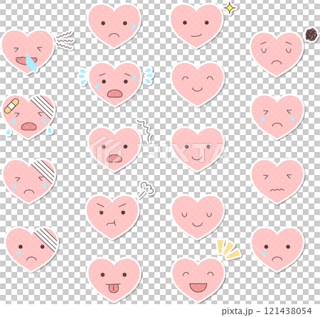 Set of cute heart character illustrations with various facial expressions in sticker style Set of cute heart character illustrations with various facial expressions in sticker style 121438054
