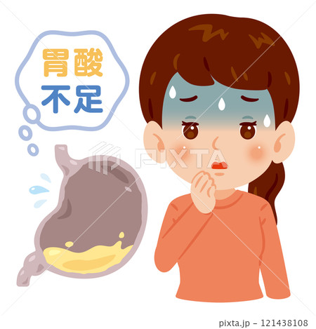 胃酸不足の女性イラスト 121438108