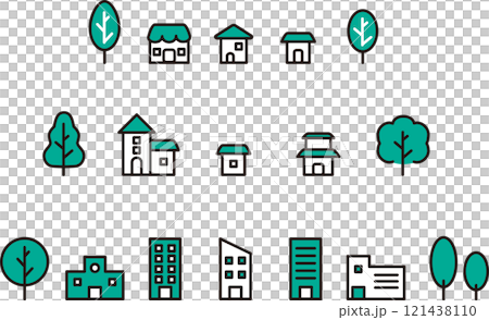 Icon housing building real estate business pictogram simple line illustration material set 121438110