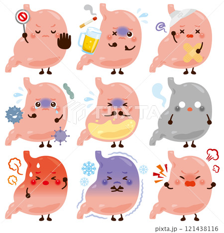 様々な状態の胃のキャラクター 121438116