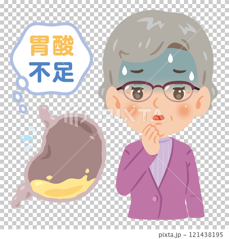 一名缺乏胃酸的老年婦女的插圖 121438195