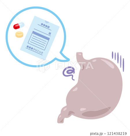 薬剤と調子が悪い胃のイラスト 121438219