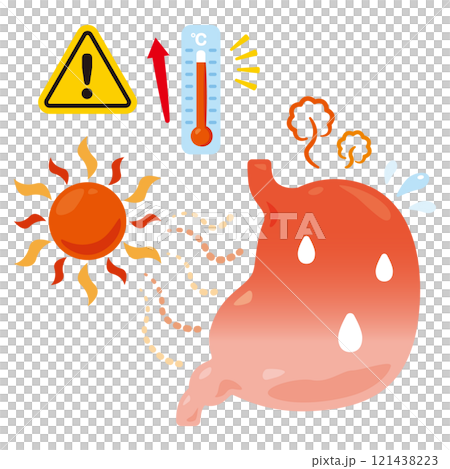 夏天因炎熱而胃部疲倦的插圖 夏天因炎熱而胃部疲倦的插圖 121438223